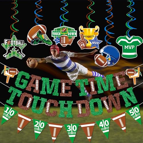 Image of Game Time Touch Down Football Banner: Football Party Decorations for Birthday Parties Birthday & Sports Fantasy Party Decorations
