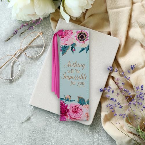 Image of Christian Art Gifts Faux Leather Bookmark: Nothing Will Be Impossible