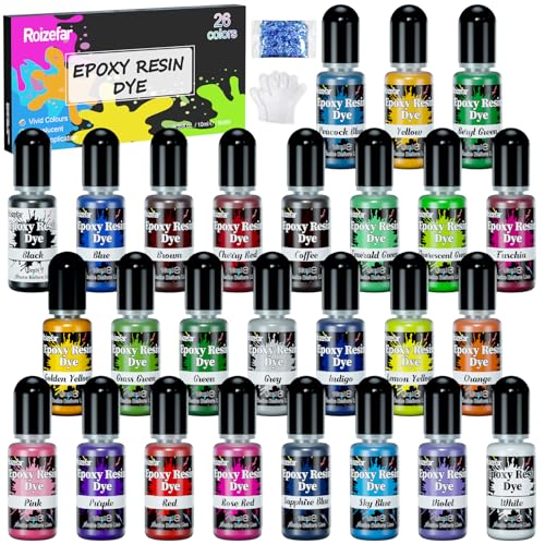 Roizefar Epoxidharz farbe set, 26 Farben Epoxy resin flüssige farbe, Transluzente Resin Pigment flüssig für DIY, Epoxidharz resin farbe für Bastelarbeiten, Schmuckdesign, Farbe flüssig 10ml/Flasche