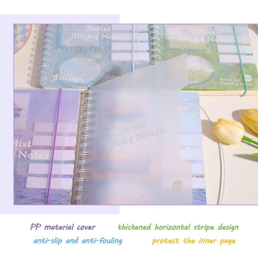 Image of Aesthetic Spiral Notebook Set, A5 Size Journal Diary with Sticky Notes, 100 Sheets, Ruled Notebooks for Boys & Girls, Cute Kawaii Stationery (Multicolor) (Pack-1) (c)