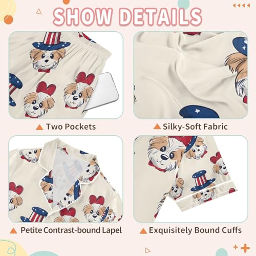 senya Dog Head Hat P Satin Summer Pajama Sets Silk Short Sleeve Button Down Sleepwear3