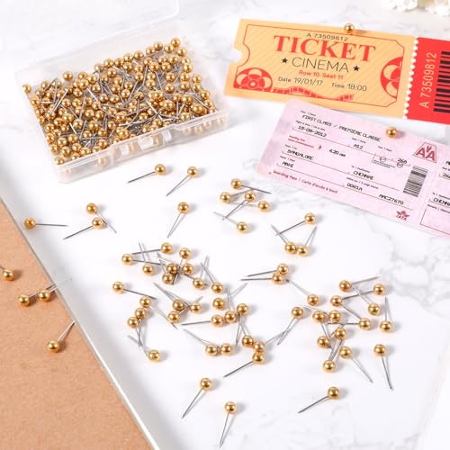 200pcs Map Push Pins, Map Tacks Round Head Map Pins for Travel Map Small Thumb Tacks Marking Pushpins for Cork Board Bulletin Board Picture Photo Home Office School DIY Craft (Gold image 2