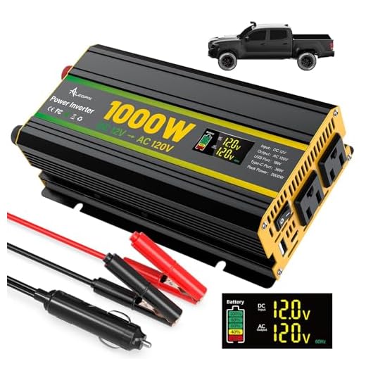 1000W Power Inverter 12V to 110V for Vehicles/Truck/Car/Laptop, 1000 Watt Car Power Inverter with Cigarette Lighter/LED Display/100A Battery Cables/2 AC Outlets/2 USB Port, Surge 2000W Car Inverter