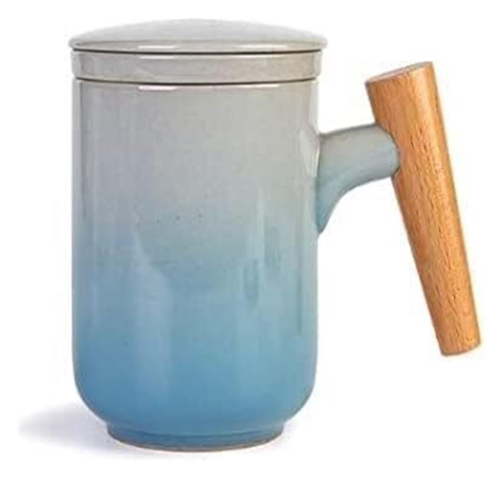 Taza infusora de té, taza de café, taza de té de cerámica creativa con tapa e infusor de estilo janpanés, taza de té de porcelana con mango de madera, juego de tazas de té de viaje con filtro, taza de