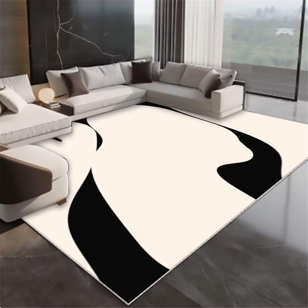 Tapis simple noir et blanc crème au motif géométrique épuré de 80x120 cm