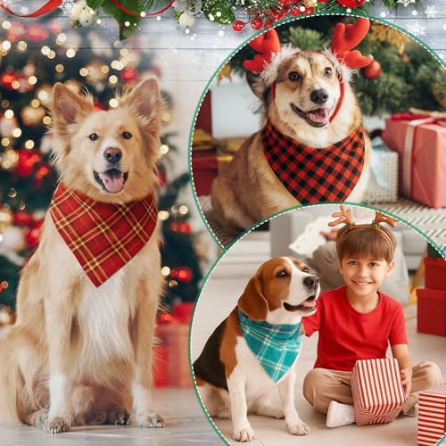 Image of Abbylike 50 Pcs Christmas Plaid Dog Bandanas Bulk, Red and Green Gingham