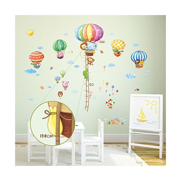 DECOWALL DA-1606N1406B Tabella di Altezza con Mongolfiere con Animali Adesivi da Parete Decorazioni Stickers Murali… – Bild 3