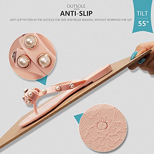 Image of TYFLOVE Women Rivet Flip Flops Studded Jelly Thong Sandals with Bow Summer Bowtie Flat Beach Rain Shoes
