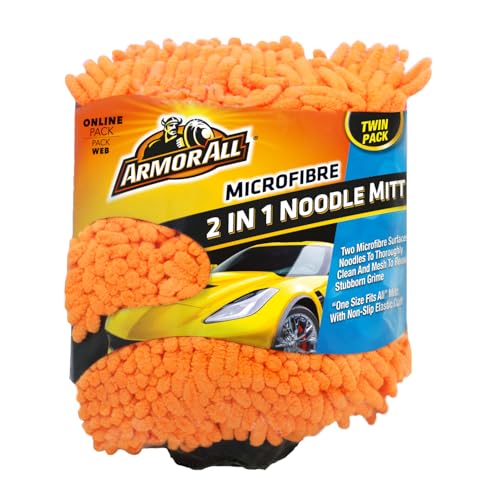 Armor All Mikrofasernudel-Autowaschhandschuh 2er-Set – Hochwertiger Autopflege-Handschuh für gründliche Fahrzeugreinigung, Orange