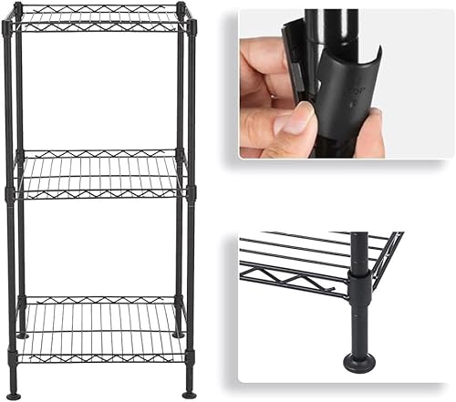 Miniatura 7 de Producto Torre de estantería de alambre negra de 3 niveles - Estante de almacenamiento independiente para el hogar y la oficina - Estante