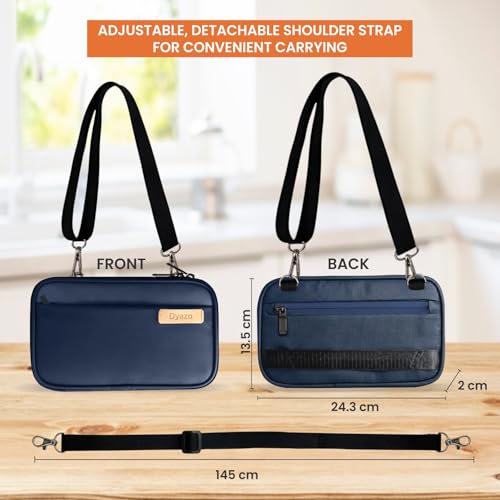 Image of Travel Passport Holder Cover with Shoulder Strap | Compact Organizer Bag for Document, Passport, Cards, Boarding Pass, Cash, Cheque Book & Keys for Men and Women (Blue)
