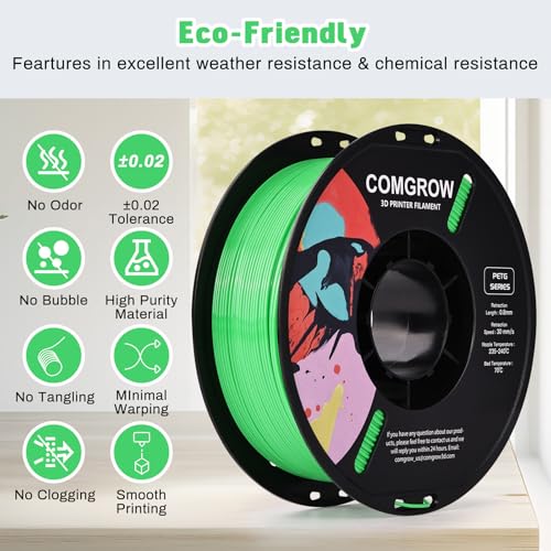 Image of Comgrow PETG 3D Printer Filament 1.75mm, High Precision and Tough 3D Printer Filament (2LBS), Dimensional Accuracy + /- 0.02 mm, Fit Most 3D Printers Grass Green