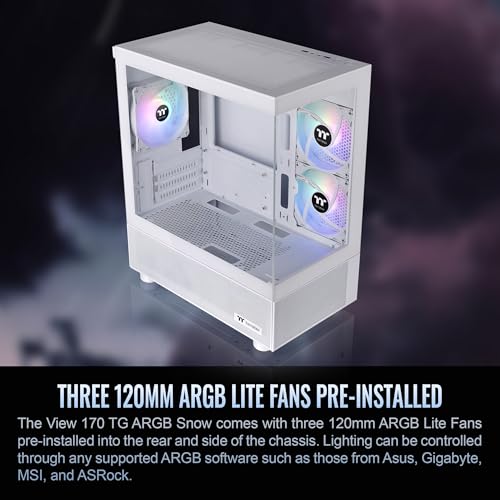 Thermaltake View 170 TG ARGB Snow Micro-ATX-Gehäuse; 3 x 120 mm ARGB-Lüfter im Lieferumfang enthalten; unterstützt Lüfter bis zu 280 mm… – Ansicht 5