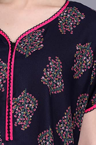 Image of Women's Alpine Botanical Leaves Print Maxi Nightgown with Pocket