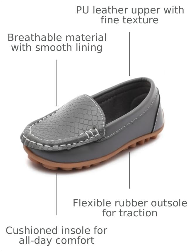 Image of Boys Loafers PU Leather Slip-On Toddler Dress Shoes Non-Slip Sole Kids Moccasins for School Events and Daily Wear