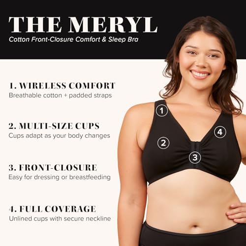 Image of LEADING LADY, Meryl, Front-Closure Cotton Bra, Comfort Sleep for Women, Breathable, Unlined, Full Coverage, Wireless, 36A-56H