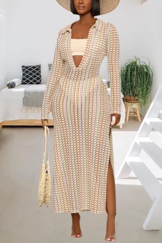 YouSexy Women's Sexy Swimsuit Maxi Dress Long Sleeve Hollow Out Long Beach Cover Up Dress2