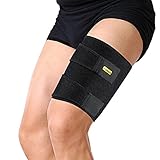 Yosoo Thigh Brace with Silicone Anti-slip Strips Adjustable Hamstring Compression Sleeve for Pulled Injury Strain Tendonitis Rehab and Recovery, Thigh Support Wrap Fits Men Women