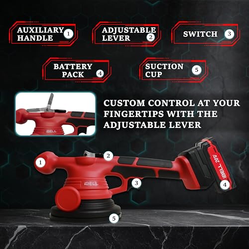 Image of IBELL IBELL CT 20-60 20V, 15000 RPM Cordless Tile Vibrator with 2AH Battery and Charger +BMC BOX, Red, Black