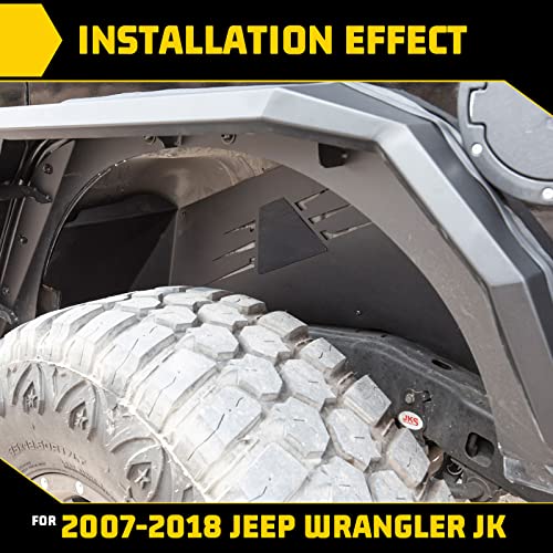 Image of Rear Inner Fender Liners Compatible for 2007-2018 Jeep Wrangler JK JKU Unlimited 2WD 4WD, Offroad Powder Coated Steel Splash Guard 2PCS with Accessories