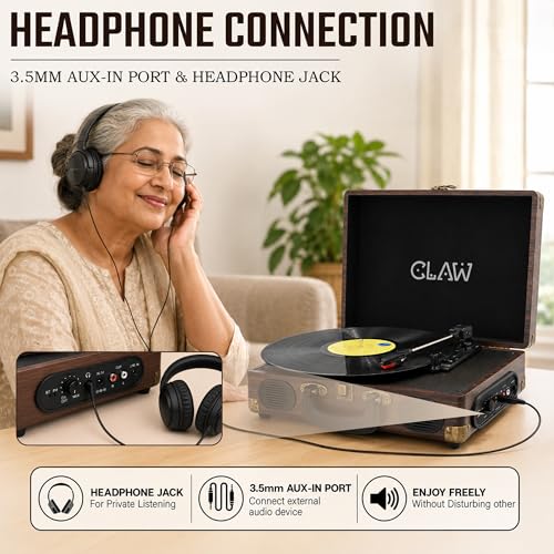 Image of CLAW Stag Portable Pro Bluetooth Turntable | 2x5W Speakers | Brown Wood