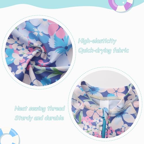 Image of Girls One Piece Swimsuits Rash Guard for Girl Long Sleeve Bathing Suits with Front Zipper Sun Protection Swimwear 3-16 Years