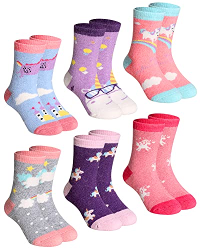 DoSmart Children's Winter Warm Wool Solid Color Socks Kids Boy Girls Hiking Thermal Boot Crew Socks 6 Pairs