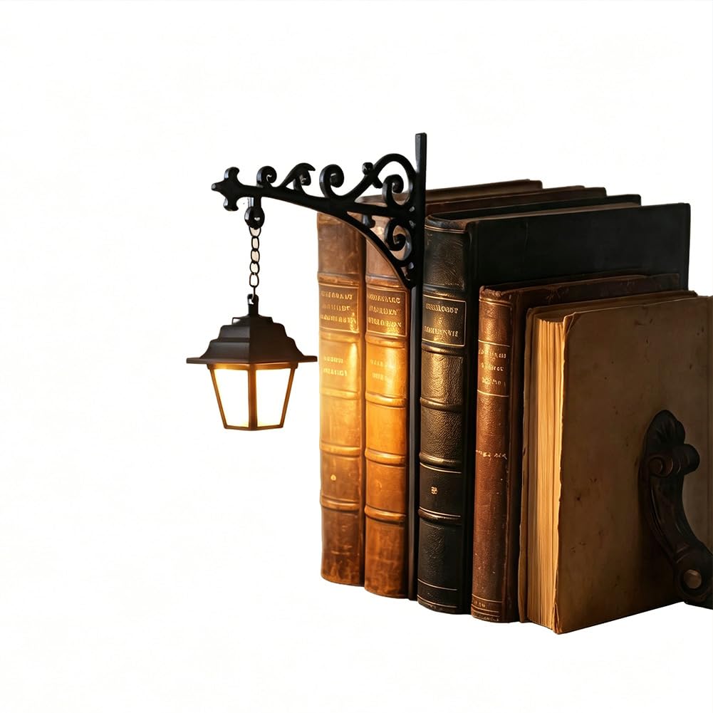 Introti Library Lantern Bookshelf Lamp, Decorative LED Nightlight for Reading Nook, Portable Bookcase Lighting, Vintage Shelf Light for Home Library, Mini Desk Ornament