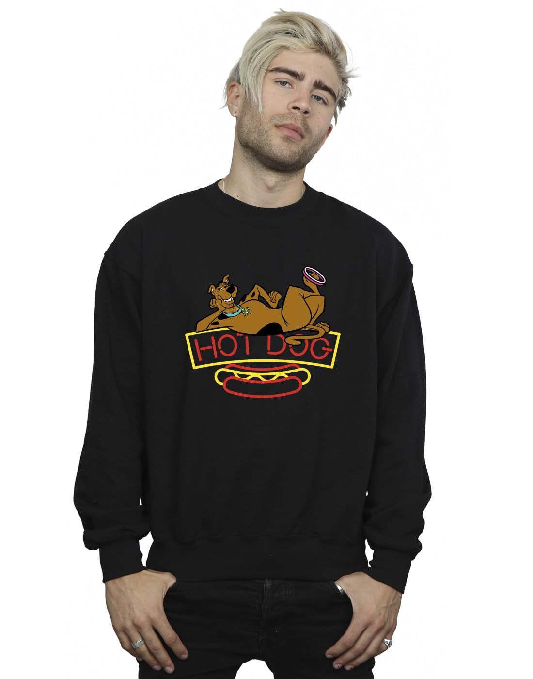 Absolute Cult Men's Black Scooby Doo Hot Dog Sweatshirt XX-Large