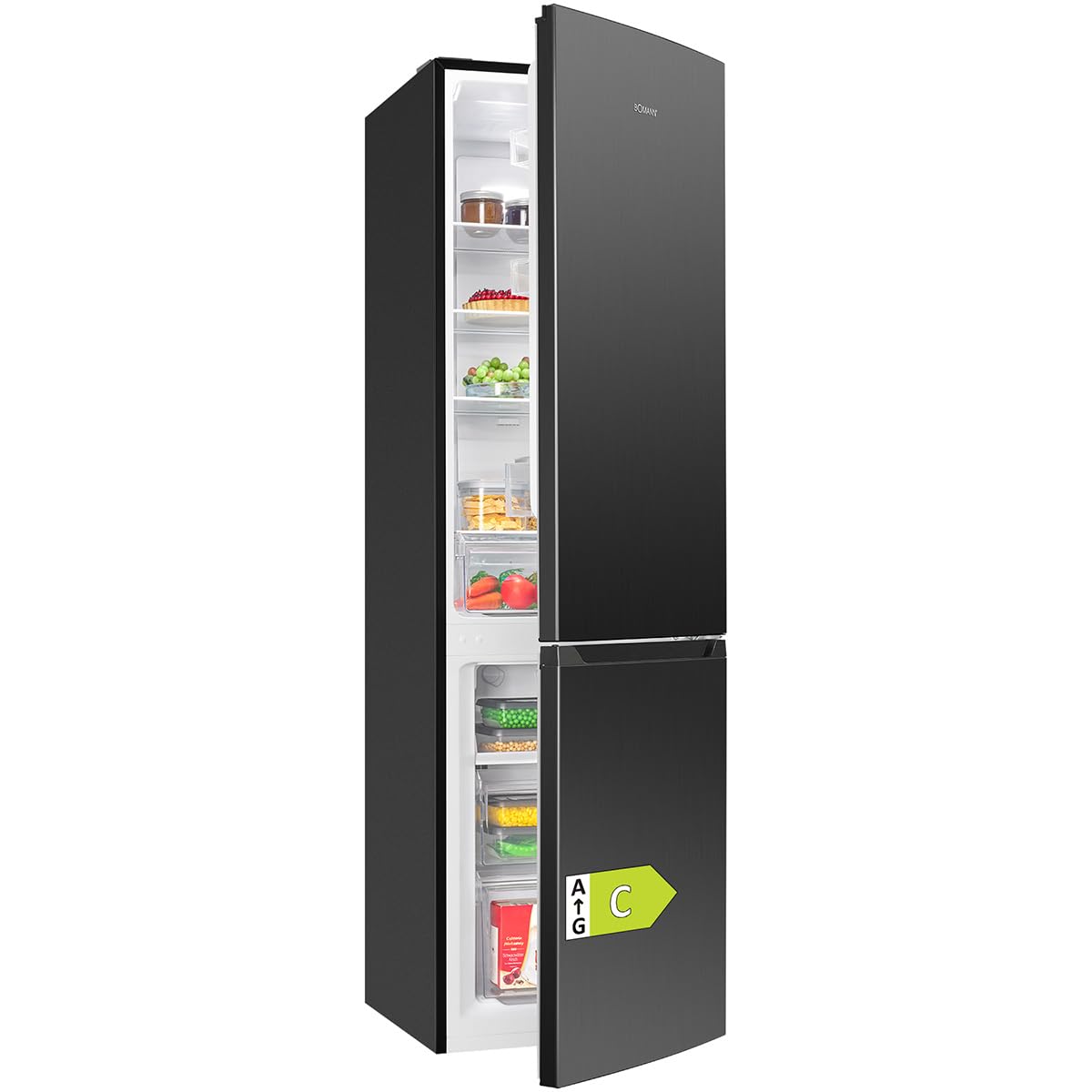 Bomann® Kühlschrank mit Gefrierfach | Energieklasse C | 181cm | NoFrost | 5 Jahre Kompressor-Garantie | Kühl Gefrierkombination No-Frost | Kühlgefrierkombination freistehend | KG 7370 schwarz