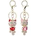 A Pair of Red & Pink Cute Cat Kitten Bling Crystals Rhinestone Key Chain Keyring Holder Handbag Charm