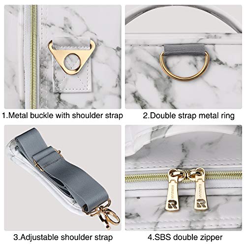 MONSTINA Cosmetic Bags 3 Layer Cosmetic Organizer Makeup Case Beauty Artist Storage Brush Box with Shoulder Strap… (Large, White)