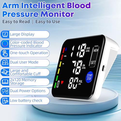Image of Blood Pressure Monitor Upper Arm Blood Pressure Monitors for Home Use with 9 inch-17 inch and 15 inch-21.7 inch Bp Cuff, Large Screen Rechargeable Bp Machine, 2x120 Memory, Voice Broadcast, Built-in Lithium Battery
