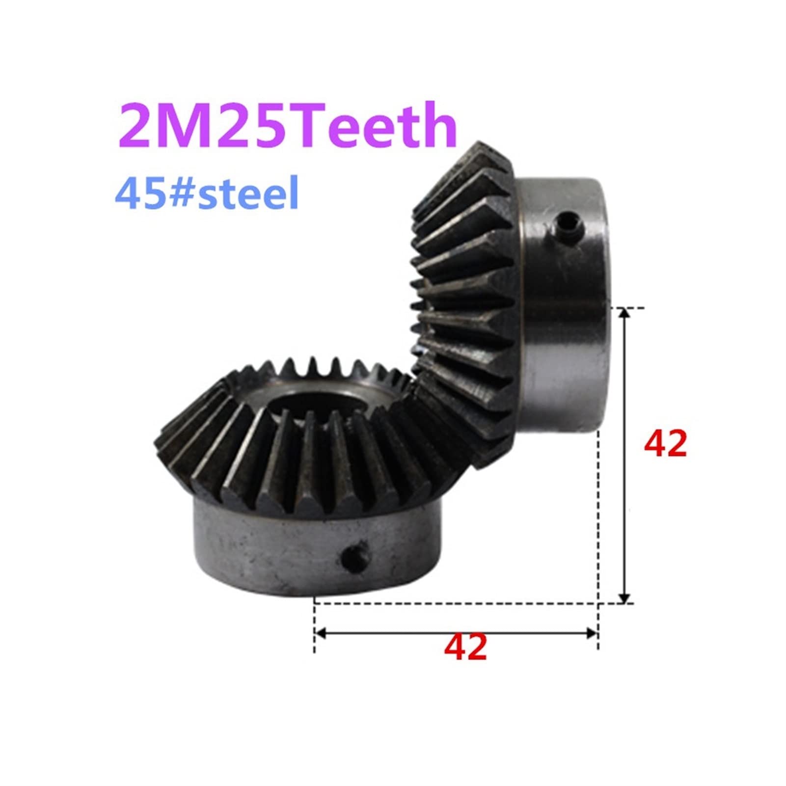 ángulo de transmisión Engranaje cónico de 2M, 25T, 10mm, 12mm, 15mm, 18mm, 20mm, 22mm, piñón cónico de agujero interior, 2 módulos, 25 dientes, tornillo de engranaje espiral, agujero M5, 1 ud. eje con