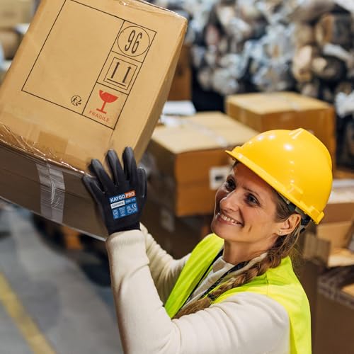 Image of KAYGO Cut Resistant Work Gloves PU Coated,Touchscreen,12 Pairs | ANSI Cut Level A2, Full Finger Touchscreen, 13-Gauge Seamless Knit, For Warehouse, Assembly, Construction, General Duty,Black