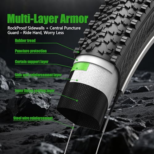 Mountain Bike Tires 24/26×1.95 Inch 2-Pack – Wear-Resistant Foldable Hybrid Tires with 2 Inner Tubes & Levers, Aggressive Tread for Trail, Commuter, Off-Road (24/26×1.95-30TPI)