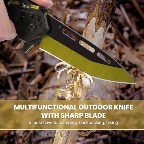 Image of FUNBRO Pocket Knife for Men, Cool Folding Knife with 3.4 inch Stainless Steel Sharp Blade, Flipper Open EDC Knives with Clip for Outdoor Camping Hiking, Gifts for Him Dad Husband (Gold)
