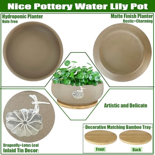 50% Off MUZHI Ceramic Hydroponic Lotus Planter Pot with Bamboo Tray - Image 3