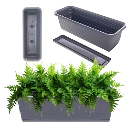 KADAX Fioriera con sottovaso in set, con o senza supporto per fioriera, vaso da balcone, in plastica, fioriera per ringhiere, vaso per fiori (antracite, 50 cm)