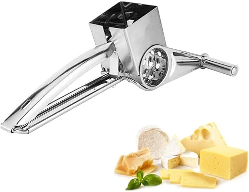 Rallador grueso de acero inoxidable, cortador de queso giratorio de manivela multifunción para frutas duras, verduras de raíz, frutos secos, queso