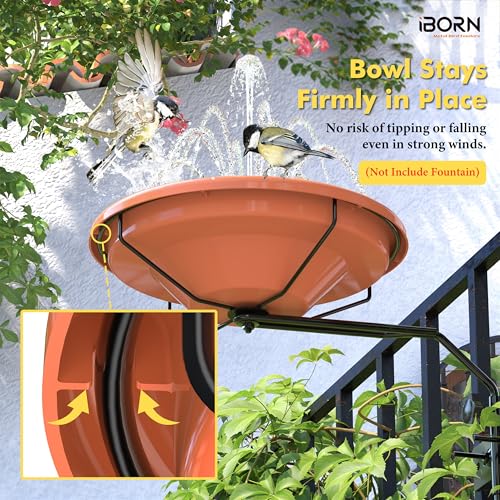 iBorn Bird Bath for Outside,Fence Mounted Bird Baths 12in,BPA-Free Bowl,360°Swivel & Adjustable Height Bracket,Detachable Bird Bath for Fence Railing, Pack of 1 by iBorn - Image 5