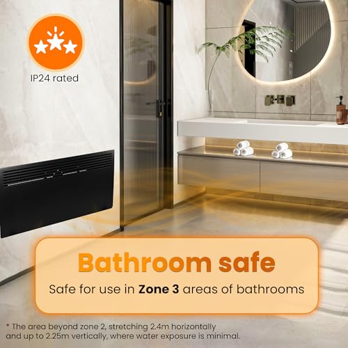 Devola 1000W watt Electric Panel Heater Low Energy Wall Radiator, Eco Warm Energy Efficient Convector, Free Standing or Floor Stand, Adjustable Thermostat with Programmable Timer,DVM10B - Black - Image 4