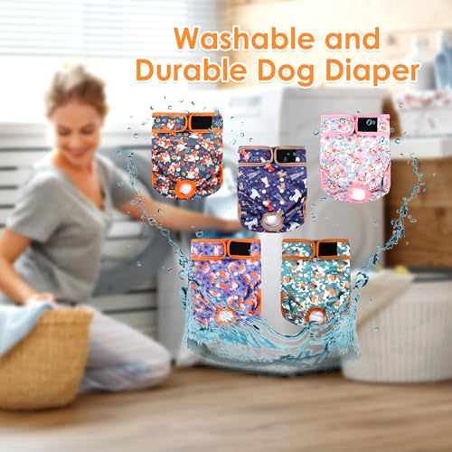 Image of Washable Female Dog Diapers 5 Pack,Reusable Diaper for Doggie,Highly Absorbent Dog Diaper,Adjustable Leakproof Puppy Diapers Skirt for Heat,Incontinence,Period Doggy Nappies