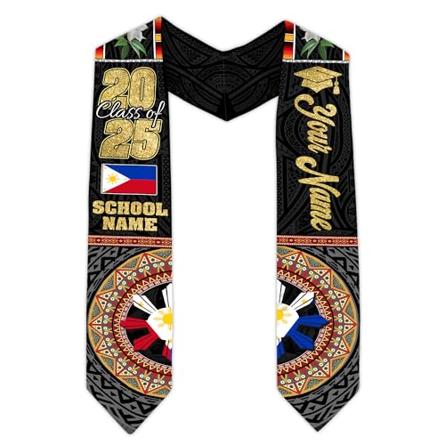 MonkeyVan Custom Filipino Graduation Sash 2025,Personalized Philippines Graduation Stole,Philippine-American Flag Graduation Sash S206