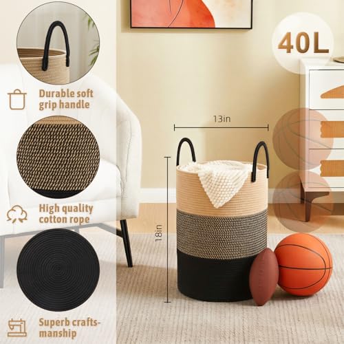 Image of Artfeel Laundry Basket,Woven Cotton Rope Laundry Hamper,40L for Decorative Storage of Dirty Clothes,Toys and Blankets in Bathroom,Bedroom and Living Room