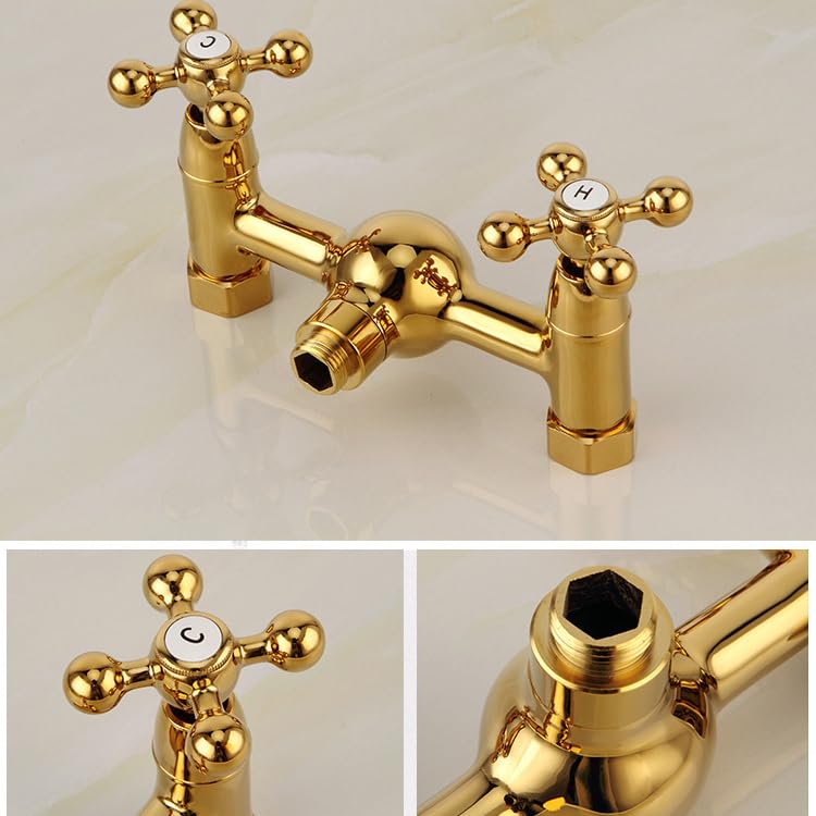 Mitigeur de douche rétro double levier pour baignoire or noir mural - 3