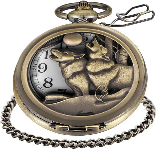 Pocket Watch Wolf Pattern Vintage Quartz Pocket Watches with Chain Christmas Graduation Birthday Gifts Fathers Day(Wolf)-image-14