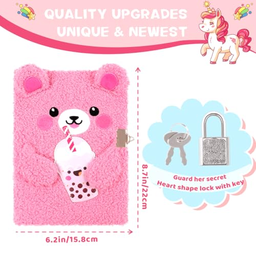 Image of Bear Diary with Lock,Cute Diary for 6 7 8 Year Old Girl,Kids Journal Notebook Set with Multicolored Pen,Plush Secret Diary Lined 160 Pages,Christmas Birthday Set for Kids