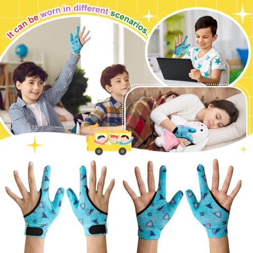 Image of 4pcs Thumb Sucking Guard Gloves Kids Anti Thumb Sucking Glove Chewy Compression Thumb Sucking Stop Nail Biting Finger Biting Glove for Kids Thumb Guard for Ages 5-12