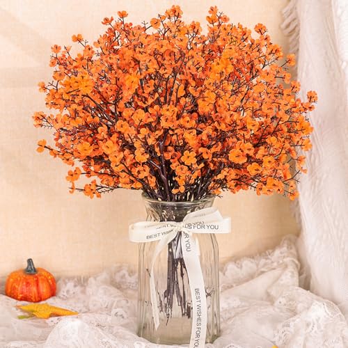 Der Rose 10Pcs Orange Baby Breath Artificial Silk Flowers